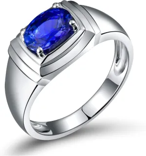 Tanzanite Rings For Men, 14K White Gold Rings - Tanzanite Ring with Diamond, Vintage Natural Genuine Tanzanite Blue Ring & Real Diamond Gemstone Rings For Couple Engagement Ring