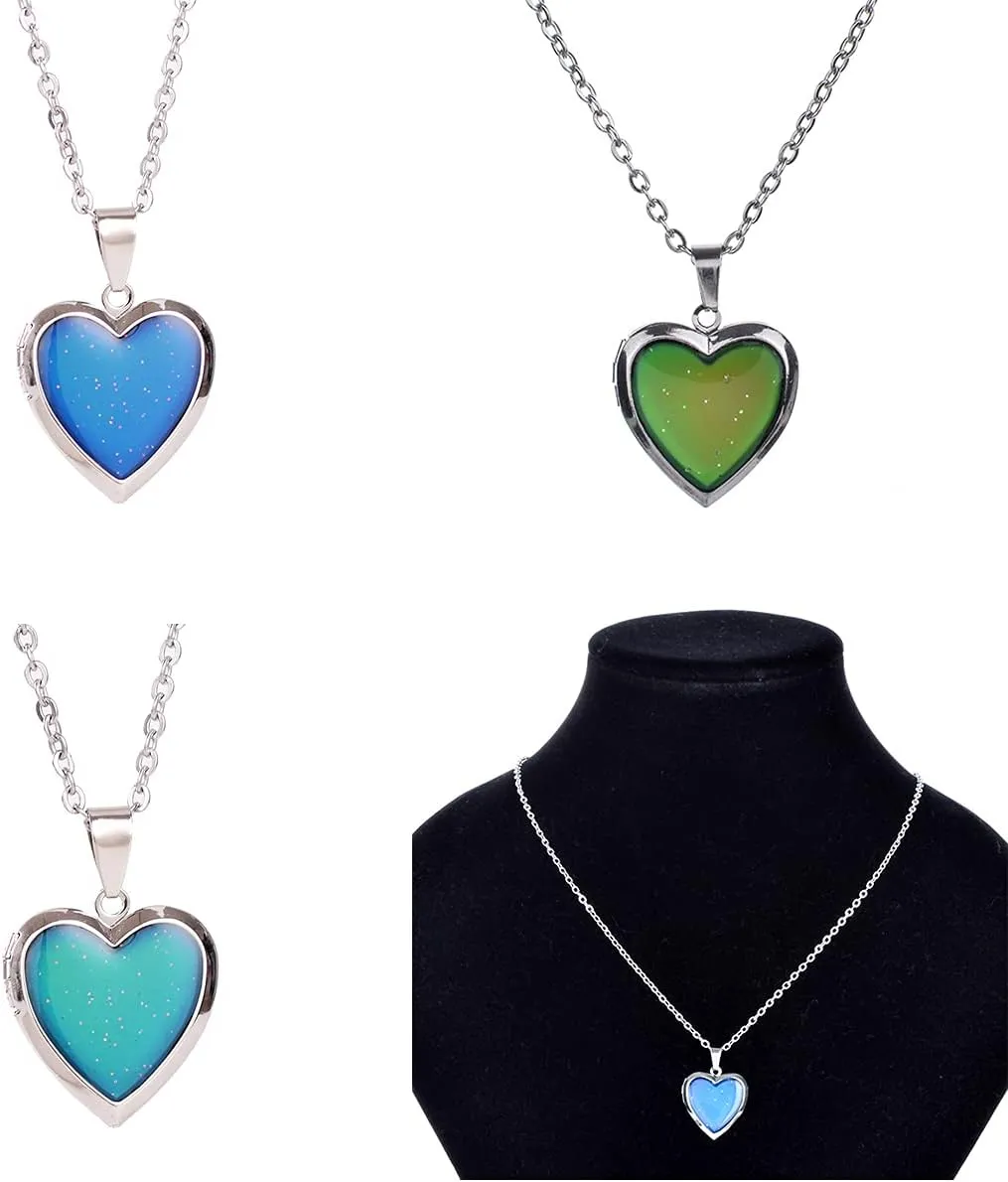 Temperature Sensing Color Changing Pendant Necklace Love Heart Butterfly Turtle Dolphin Moon Star Mood Necklace for Girl Women Gift