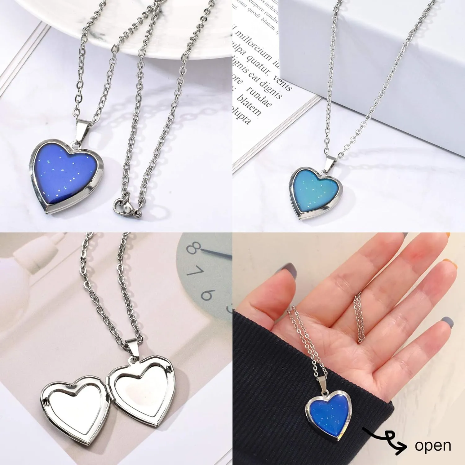 Temperature Sensing Color Changing Pendant Necklace Love Heart Butterfly Turtle Dolphin Moon Star Mood Necklace for Girl Women Gift
