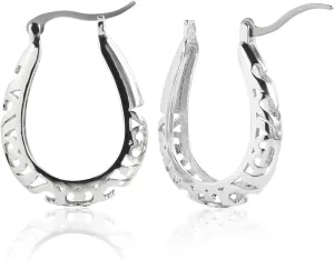 TGNEL Openwork Filigree Oval Titanium Hoop Earrings for Women, Lightweight Bohemian Surgical Grade Titanium Earrings Hypoallergenic Jewellery for Sensitive Ears