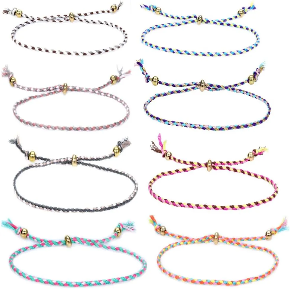 Thin Rope Unisex Anklet Bracelet Adjustable Boho Surfer Anklet Bracelet Handmade Beach Anklet Boho Colorful Ankle Bracelet Bohemia Anklet Chain Jewelry Festival Accessories 8 Pieces (Cotton rope weaving 8pcs)