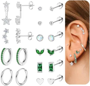 THUNARAZ 14K Gold Flat Back Earrings Hypoallergenic Stud Earrings for Women Surgical Steel Earring Studs Screw Back Cartilage Earrings Sets for Multiple Piercing Hoop Earrings for Sensitive Ears 20G