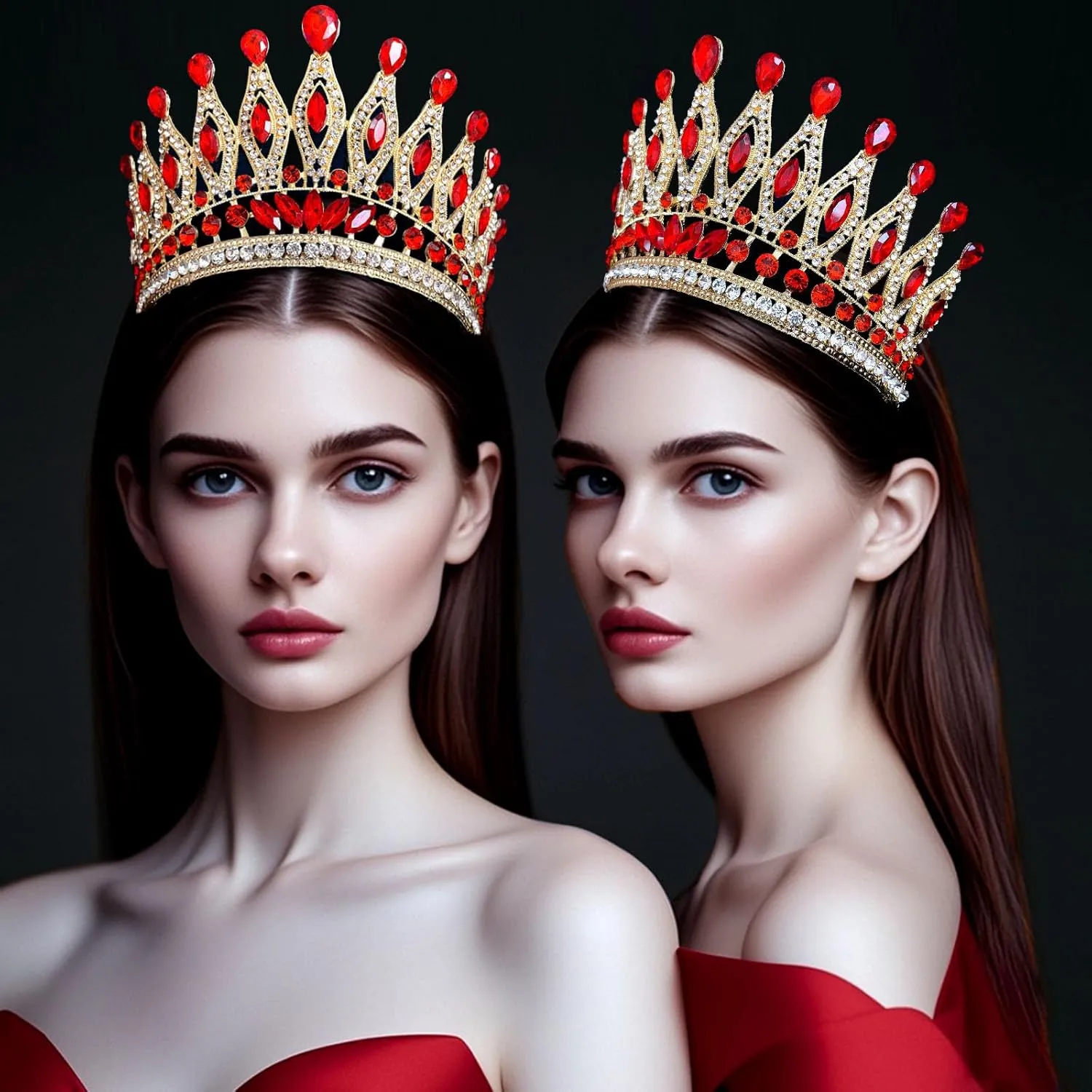 Tiaras and Crowns for Women,Wedding Tiara for Bride,Rhinestone Queen Crown,Crystal Costume Hair Accessories for Birthday Prom Crown with Combs(red)