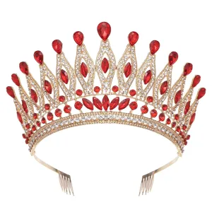 Tiaras and Crowns for Women,Wedding Tiara for Bride,Rhinestone Queen Crown,Crystal Costume Hair Accessories for Birthday Prom Crown with Combs(red)