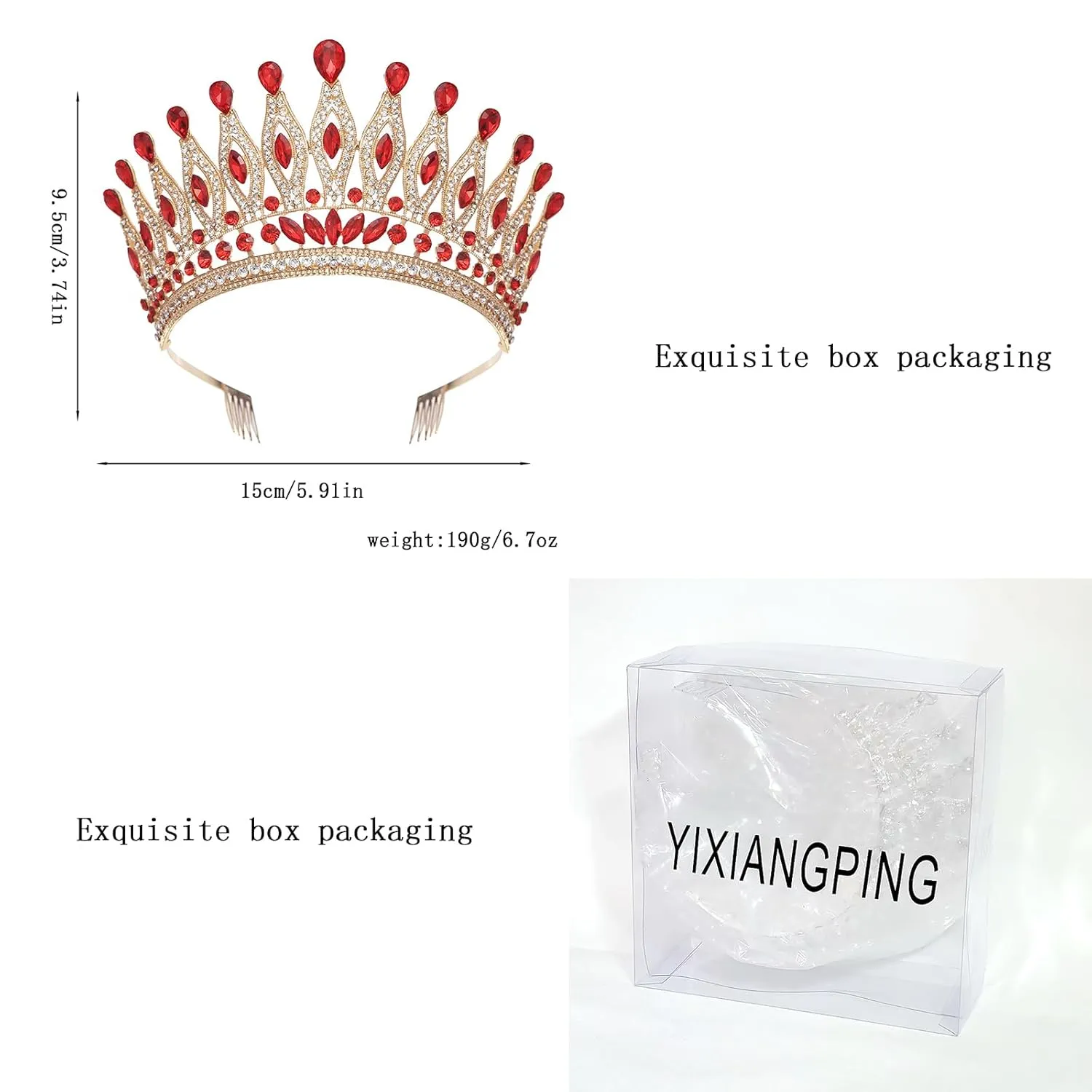 Tiaras and Crowns for Women,Wedding Tiara for Bride,Rhinestone Queen Crown,Crystal Costume Hair Accessories for Birthday Prom Crown with Combs(red)