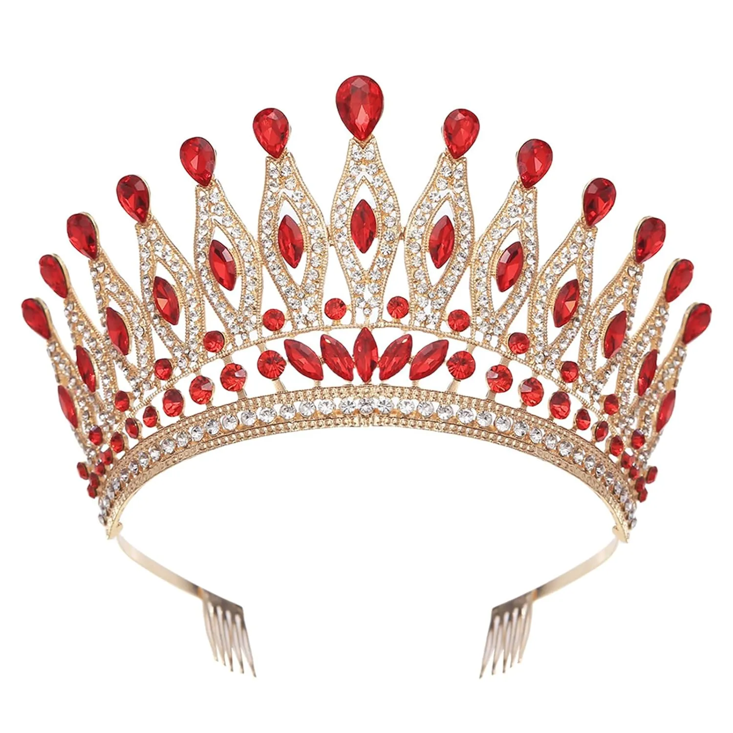 Tiaras and Crowns for Women,Wedding Tiara for Bride,Rhinestone Queen Crown,Crystal Costume Hair Accessories for Birthday Prom Crown with Combs(red)