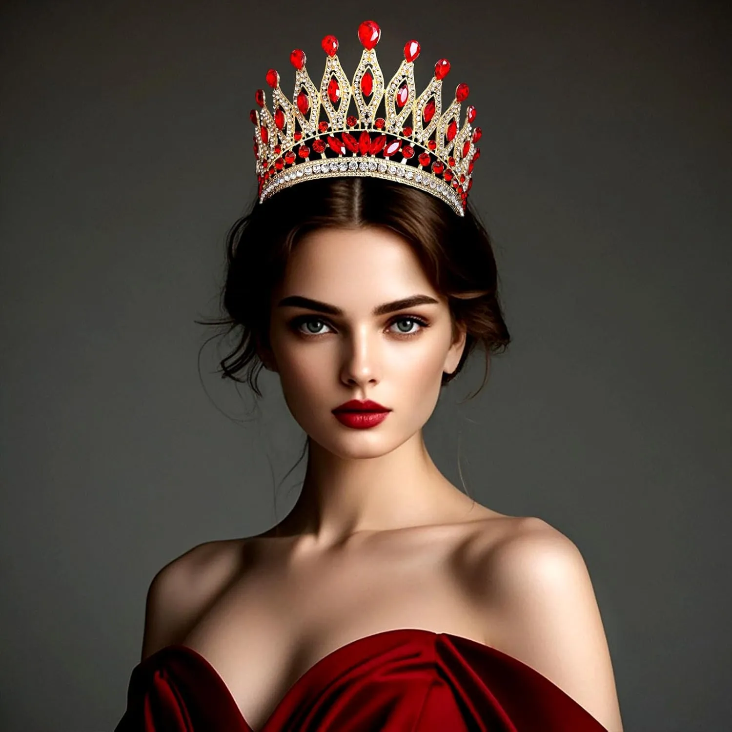 Tiaras and Crowns for Women,Wedding Tiara for Bride,Rhinestone Queen Crown,Crystal Costume Hair Accessories for Birthday Prom Crown with Combs(red)