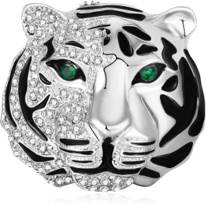 Tiger Head Brooch Pin Crystal Animal Pin Retro Tiger Head Badge Lapel Pin for Men Gift