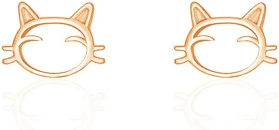 Tiny Cat Stud Earrings S925 Sterling Silver Minimalist Cute Animal Pet Small Cartilage Earring Studs Posts Ear Piercing Christmas Jewelry Hypoallergenic for Women