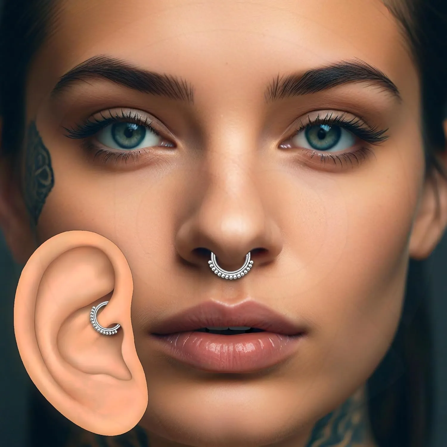 Titanium Clicker Ring with Small Beads, Septum Clicker, Piercing Ring, Daith Earring, Septum Jewelry, Nose Hoop
