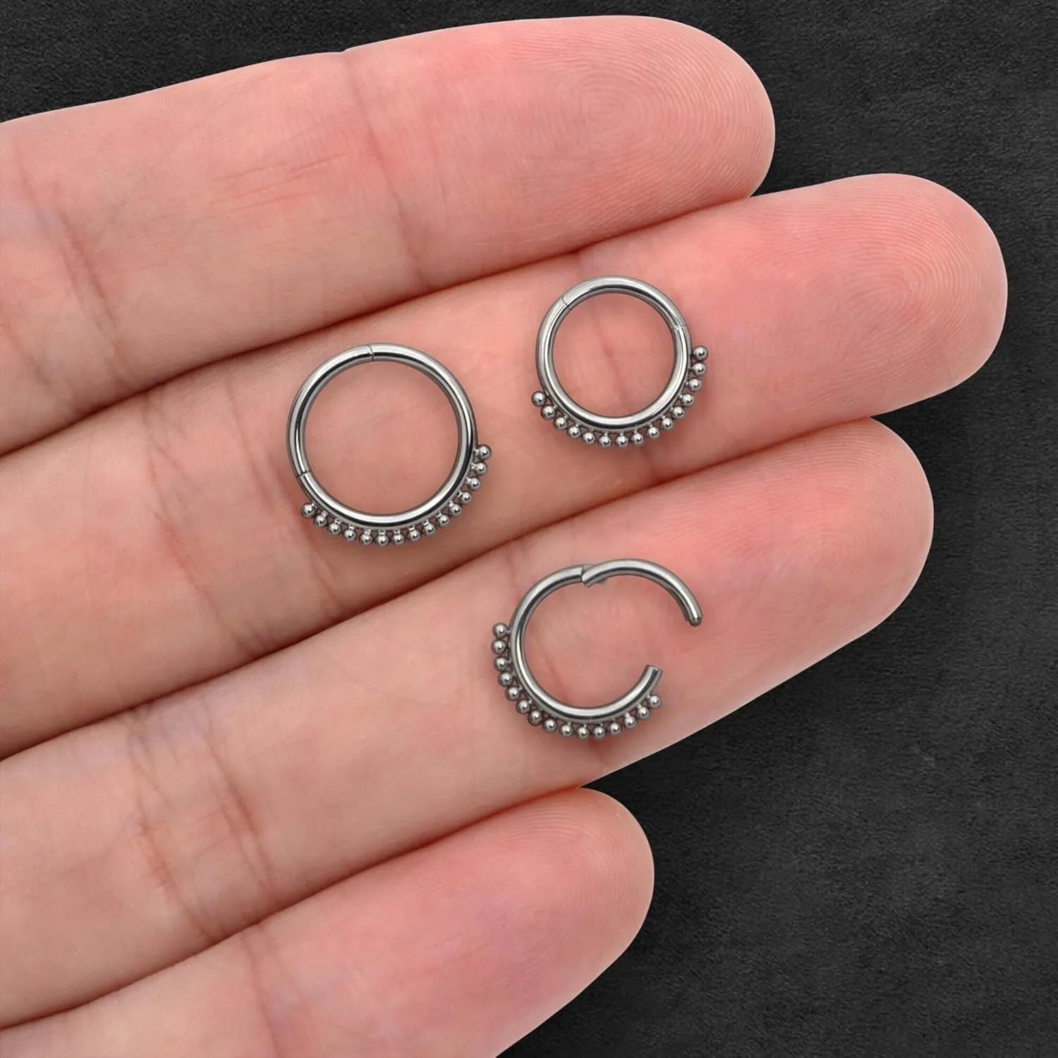 Titanium Clicker Ring with Small Beads, Septum Clicker, Piercing Ring, Daith Earring, Septum Jewelry, Nose Hoop