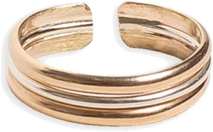 Toe Ring | Triple Stack 14K Gold Fill and Sterling Silver Toe Ring | Three Bonded Bands | Unisex - One Size Fits All
