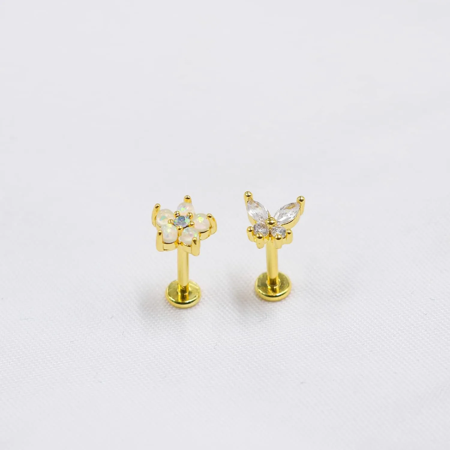 Top Push in Threadless 316L Surgical Steel Flat Back Stud for Nose Heart CZ Lip Stud Bone Studs Nose Piercing Jewelry for Women Men