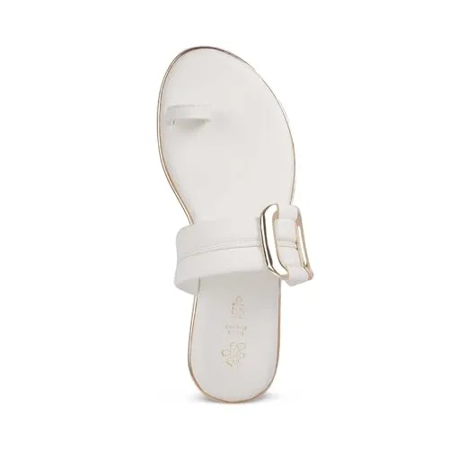 tresmode Perry Women's Flats Sandals White, 4 UK / 37 EU - Open Toe Ladies Dress Footwear Soft Comfortable