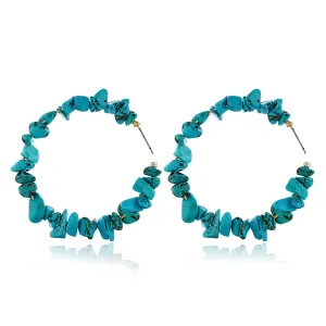 Turquoise Hoop Earrings for Women 14K Gold Plated Turquoise Large Hoops Earrings Handmade Statement Earrings for Women