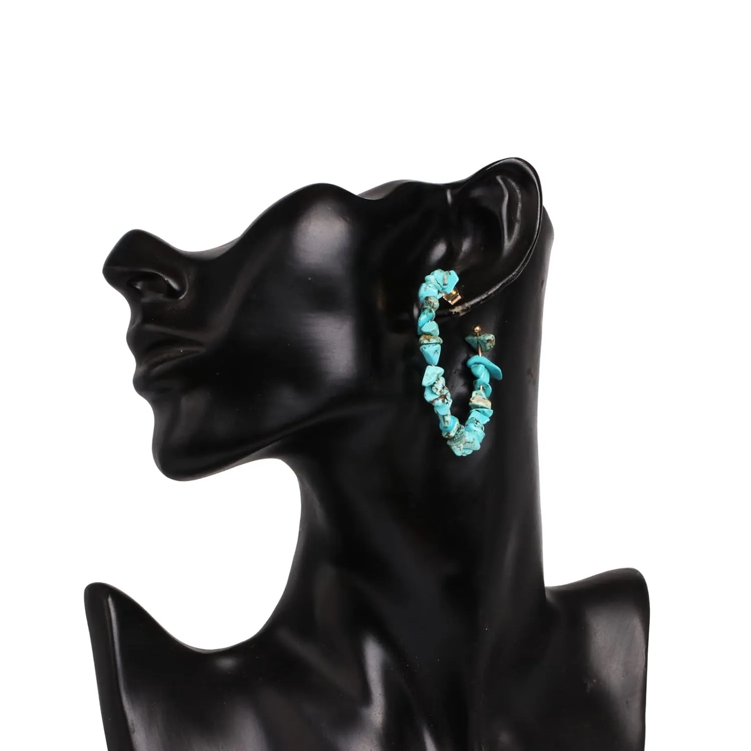 Turquoise Hoop Earrings for Women 14K Gold Plated Turquoise Large Hoops Earrings Handmade Statement Earrings for Women