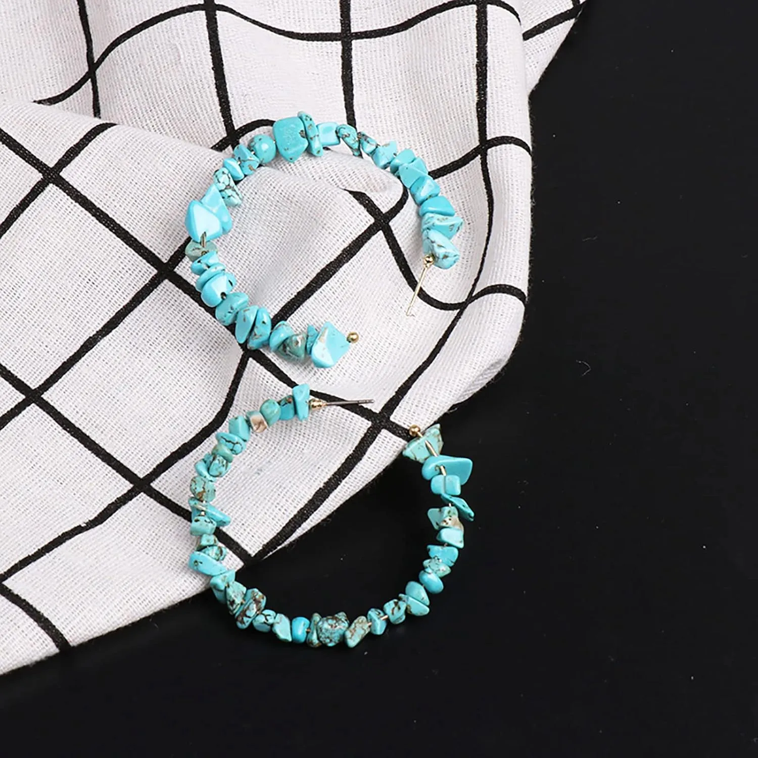Turquoise Hoop Earrings for Women 14K Gold Plated Turquoise Large Hoops Earrings Handmade Statement Earrings for Women