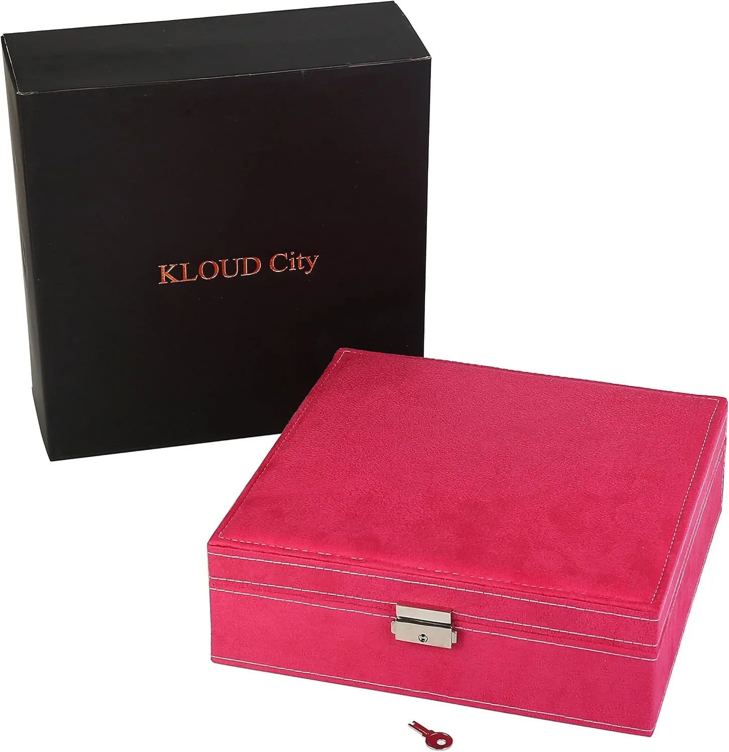 Two-Layer Jewelry Box Organizer Display Storage case with Lock (Rose)