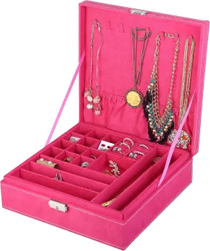 Two-Layer Jewelry Box Organizer Display Storage case with Lock (Rose)