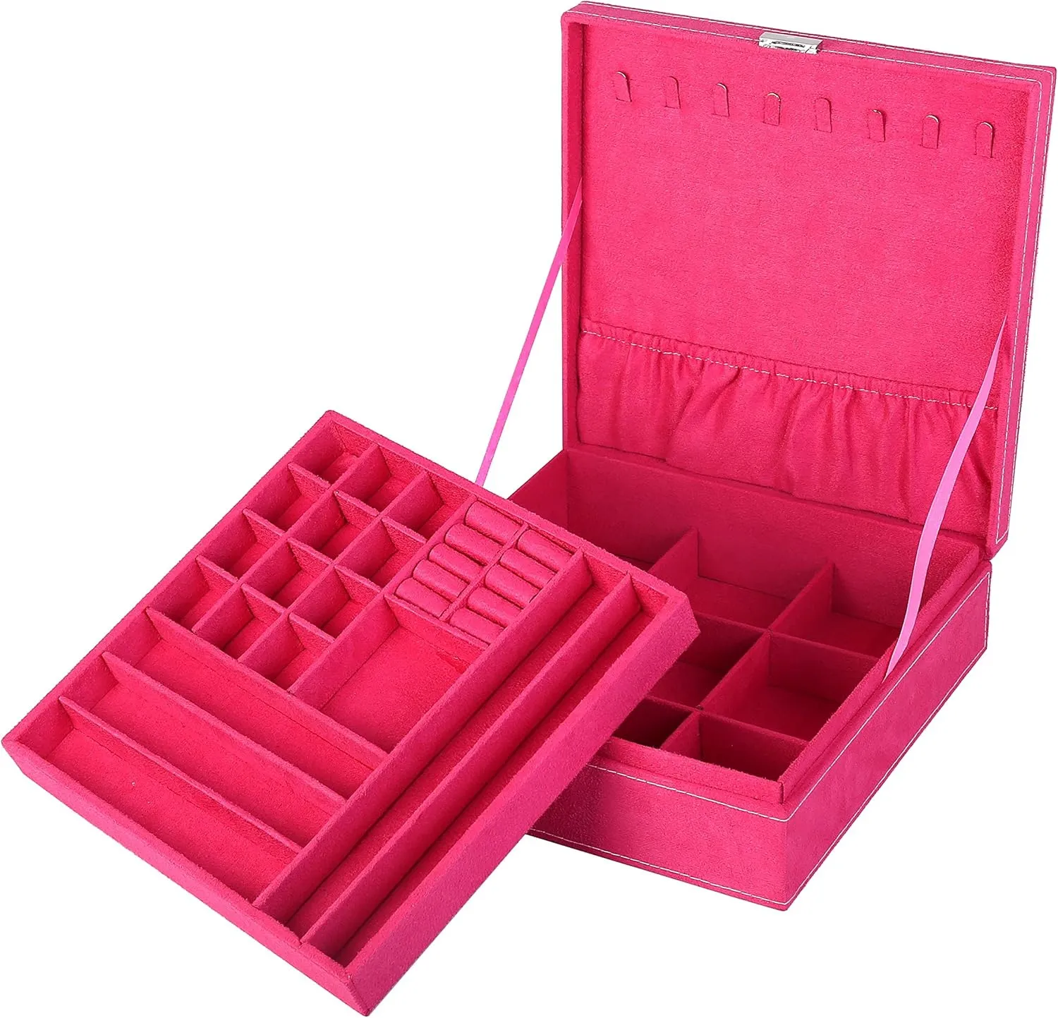 Two-Layer Jewelry Box Organizer Display Storage case with Lock (Rose)