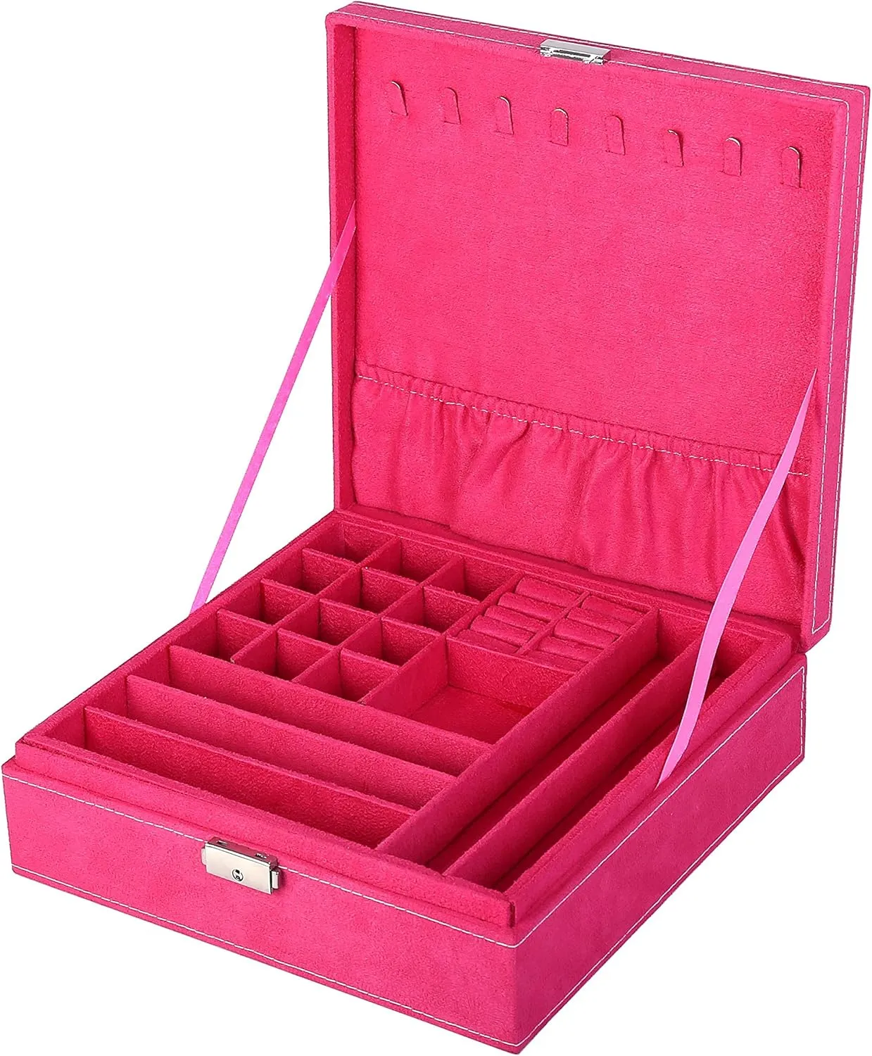 Two-Layer Jewelry Box Organizer Display Storage case with Lock (Rose)