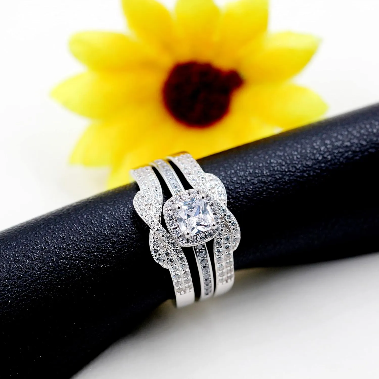 Uloveido Simulated Diamond Princess Crown Ring Wraps and Enhancers Wedding Engagement Rings Guard Enhancer