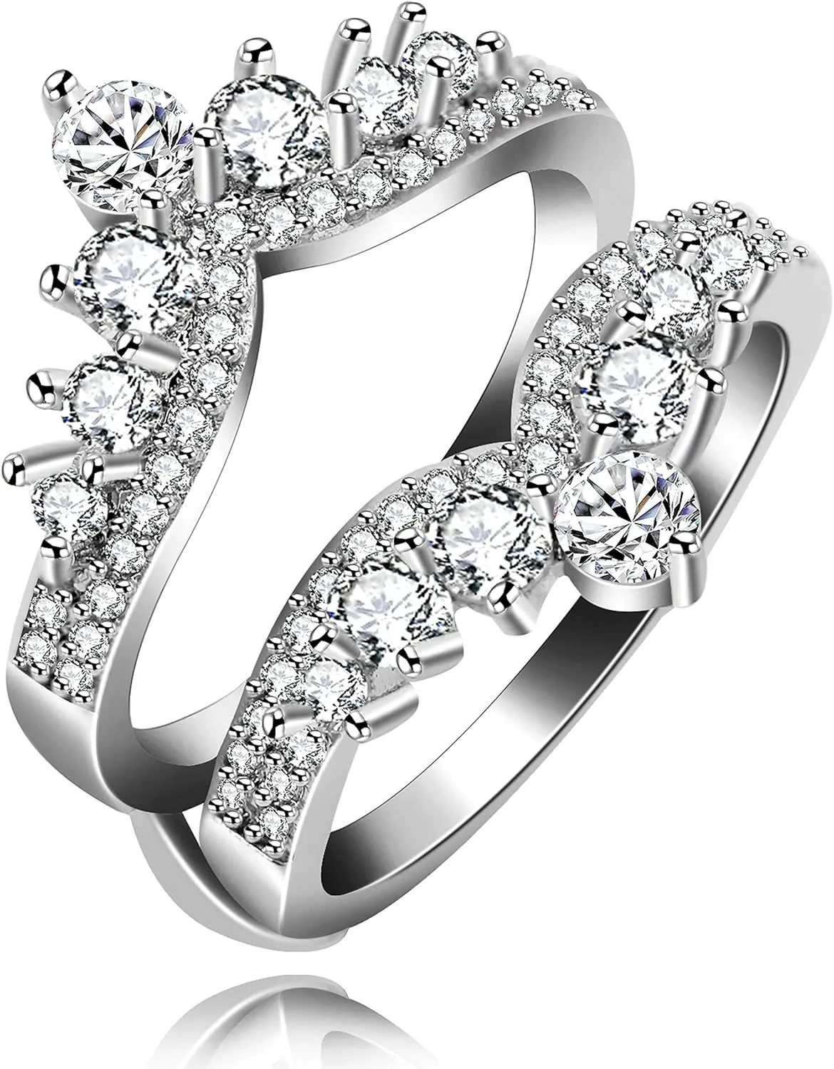 Uloveido Simulated Diamond Princess Crown Ring Wraps and Enhancers Wedding Engagement Rings Guard Enhancer