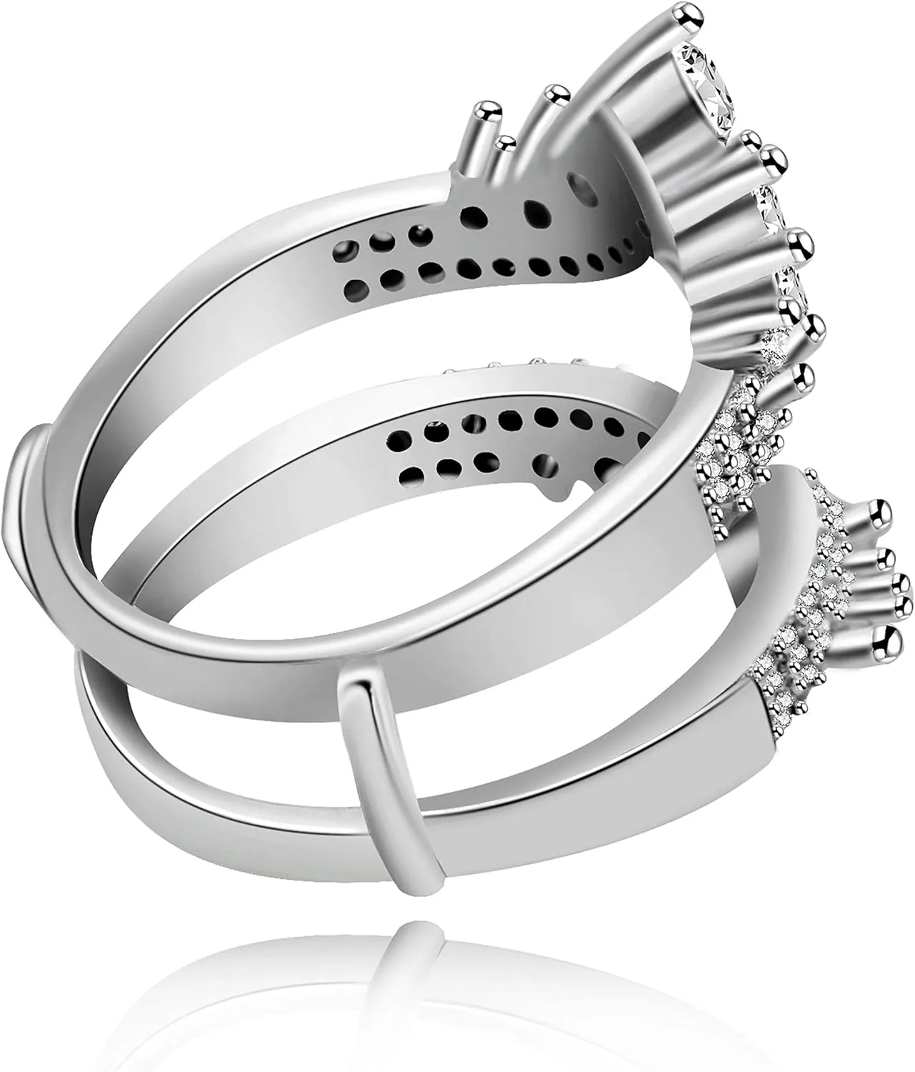 Uloveido Simulated Diamond Princess Crown Ring Wraps and Enhancers Wedding Engagement Rings Guard Enhancer