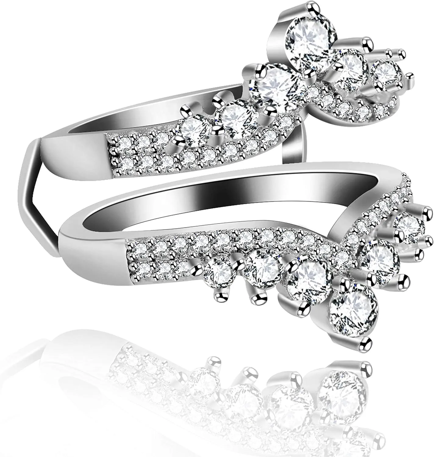 Uloveido Simulated Diamond Princess Crown Ring Wraps and Enhancers Wedding Engagement Rings Guard Enhancer