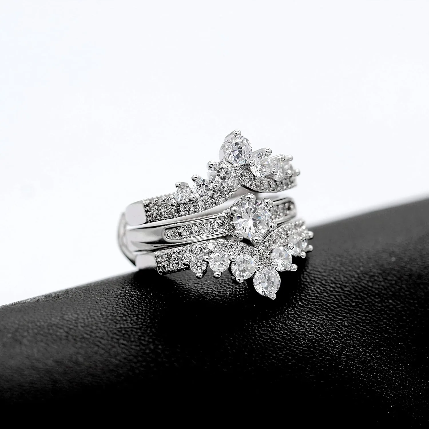 Uloveido Simulated Diamond Princess Crown Ring Wraps and Enhancers Wedding Engagement Rings Guard Enhancer