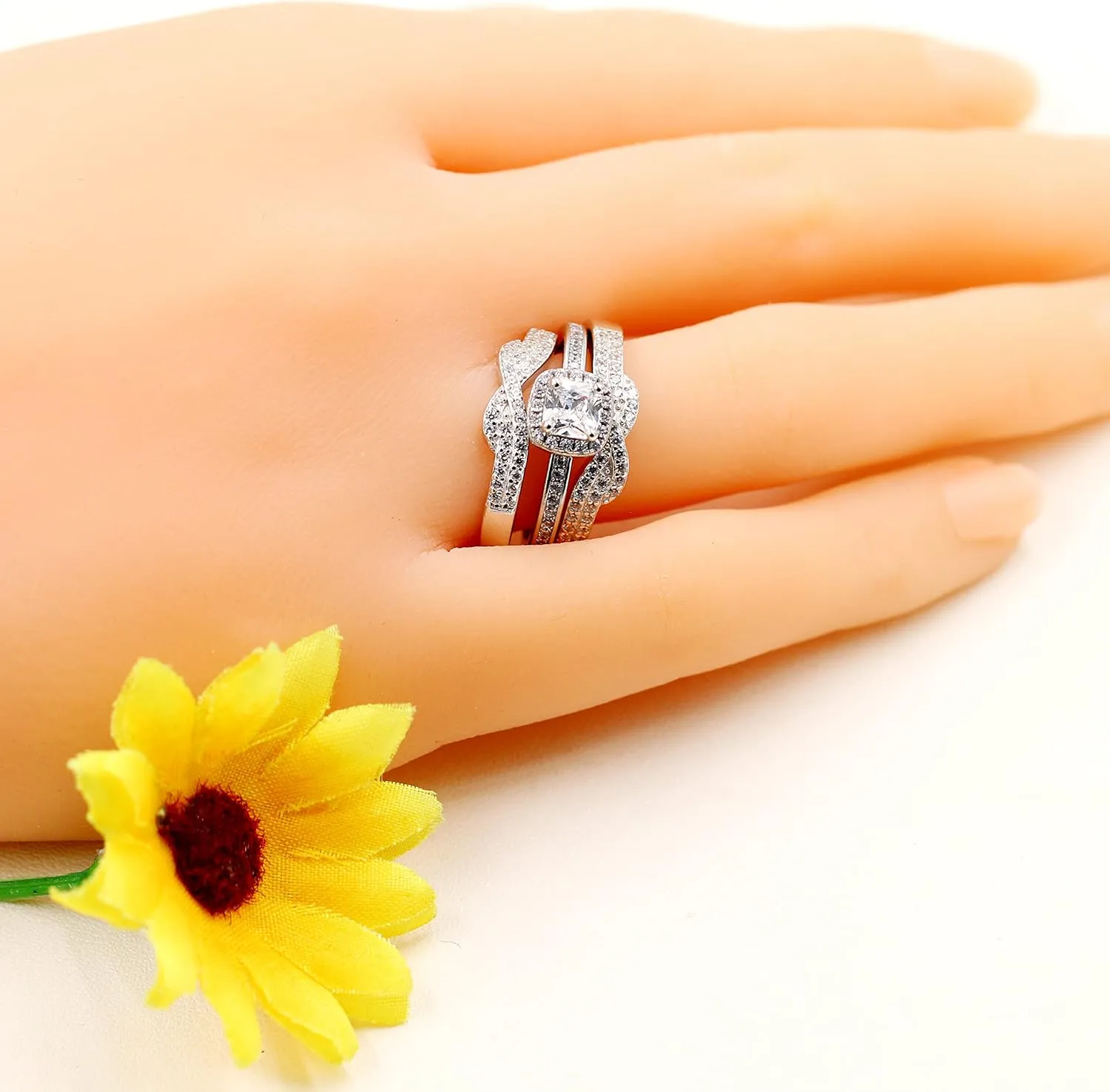 Uloveido Simulated Diamond Princess Crown Ring Wraps and Enhancers Wedding Engagement Rings Guard Enhancer