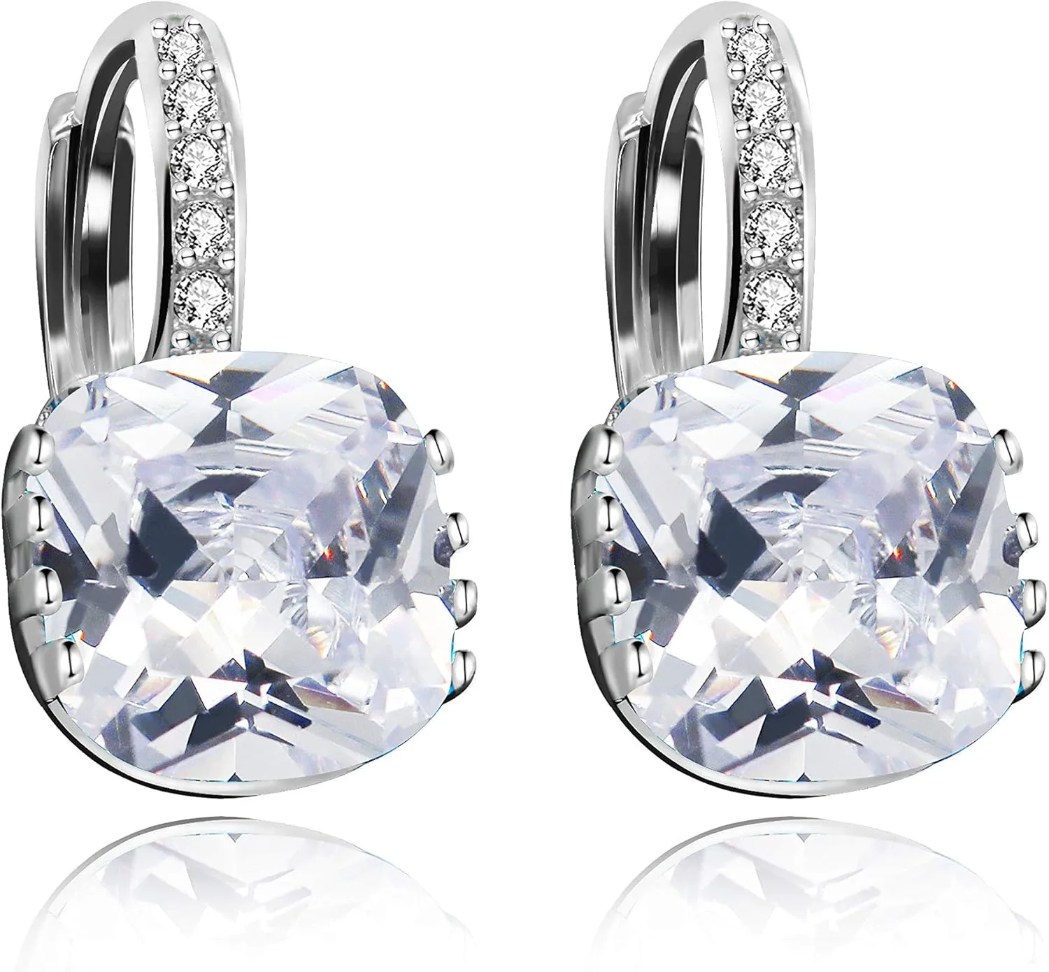 Uloveido Women's Platinum Plated Cubic Zirconia Square Crystal Lever Back Earrings (Blue,Pink,Purple,White) DML115