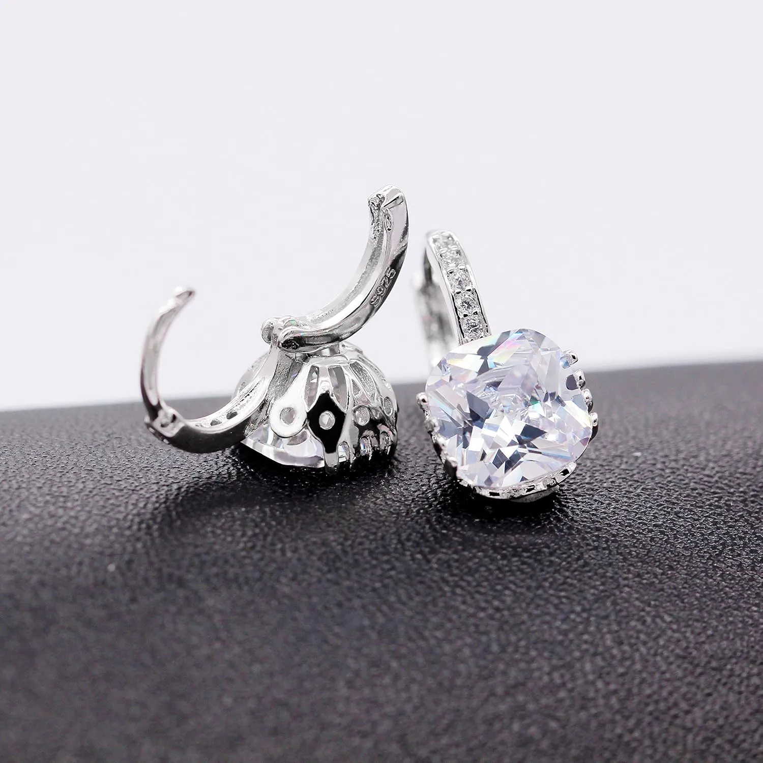 Uloveido Women's Platinum Plated Cubic Zirconia Square Crystal Lever Back Earrings (Blue,Pink,Purple,White) DML115