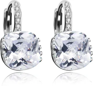 Uloveido Women's Platinum Plated Cubic Zirconia Square Crystal Lever Back Earrings (Blue,Pink,Purple,White) DML115