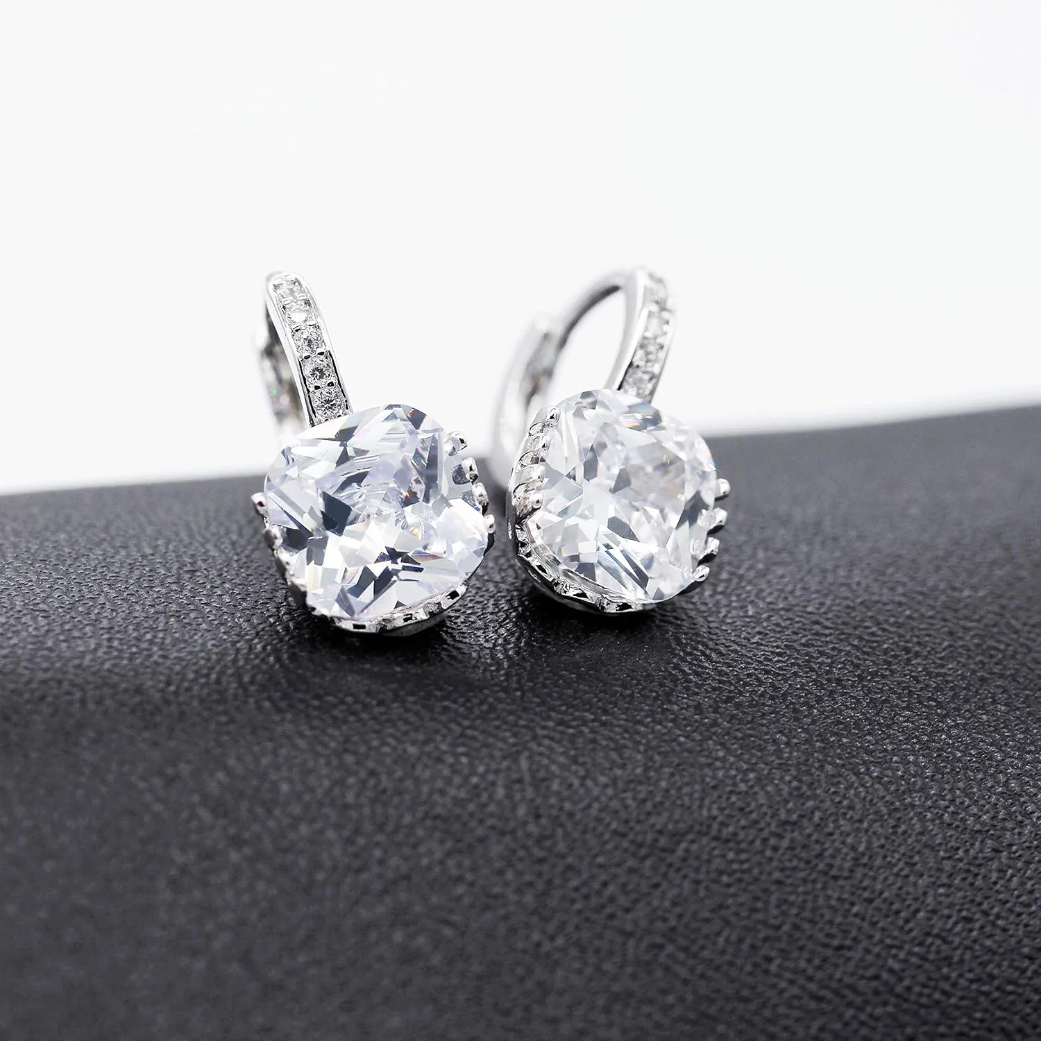 Uloveido Women's Platinum Plated Cubic Zirconia Square Crystal Lever Back Earrings (Blue,Pink,Purple,White) DML115