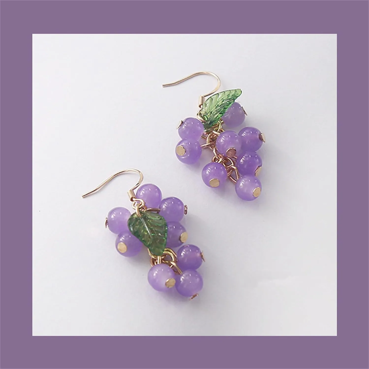 Unique Green Grape Fruit Tassel Earrings for Women Teen Girls Handmade Creative Lovely Simulated 3D Summer Tropical Purple Grapes Fruits Leaf Cluster Acrylic Lightweight Dangle Drop Earrings for Hawaiian Beach Holiday Jewelry Gifts