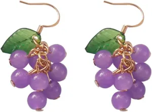 Unique Green Grape Fruit Tassel Earrings for Women Teen Girls Handmade Creative Lovely Simulated 3D Summer Tropical Purple Grapes Fruits Leaf Cluster Acrylic Lightweight Dangle Drop Earrings for Hawaiian Beach Holiday Jewelry Gifts