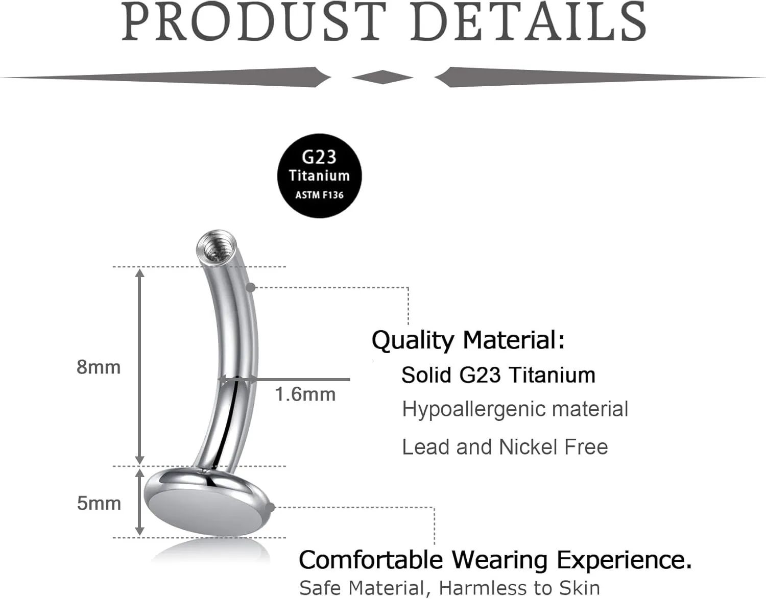 VCMART Floating Titanium Belly Button Ring G23 Titanium Internally Threaded Belly Button Piercing 14G Hypoallergenic Belly Rings for Women 8mm 10mm 12mm 14mm Short Long Belly Piercing Jewelry