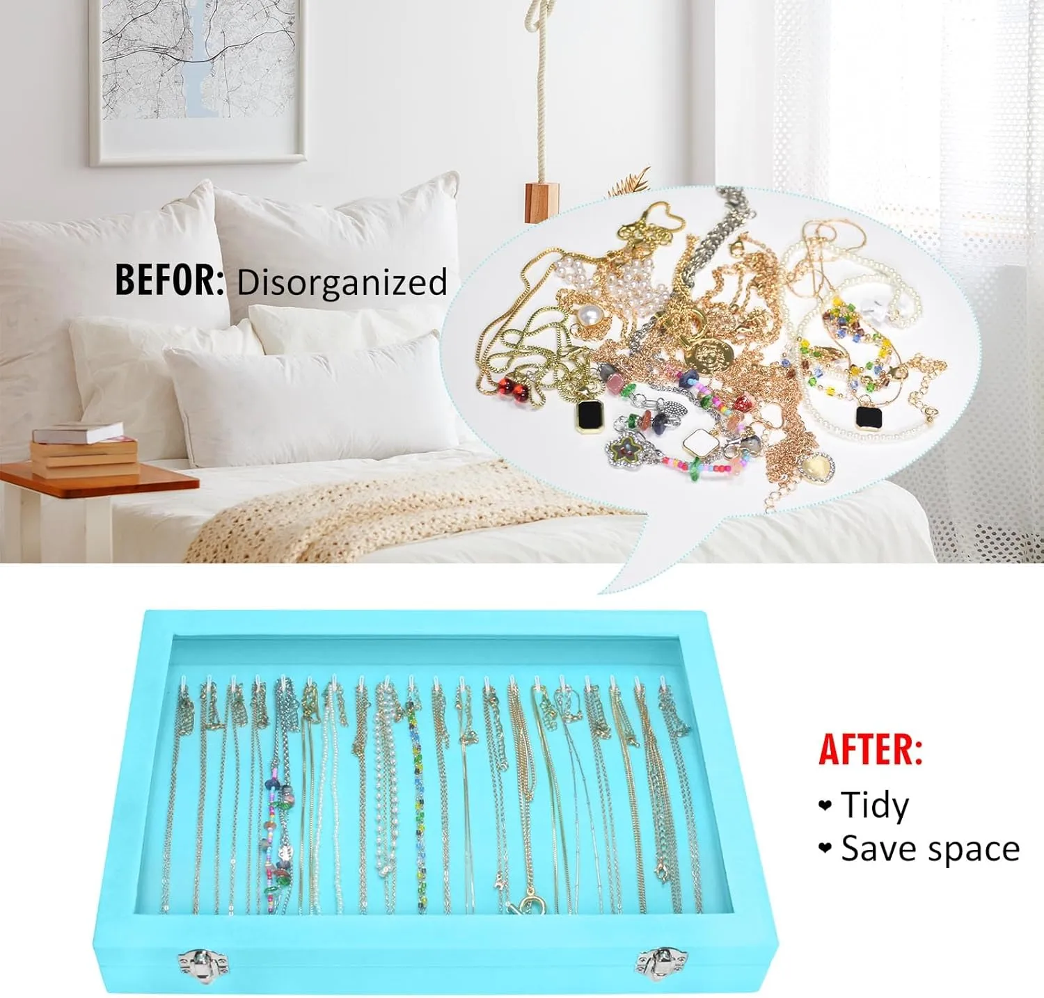 Velvet Necklace Display Jewelry Tray 20 Hook Necklace Tray Necklace Pendant Jewelry Tray for Women and Girls