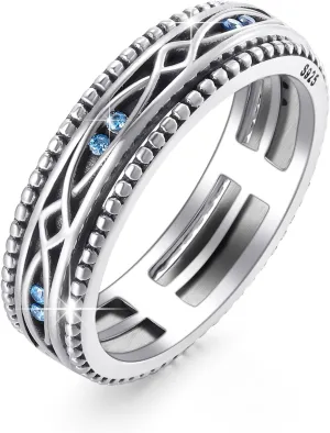 Viking Rings 925 Sterling Silver Viking Rune/Filigree/Evil Eye Rings Spinner Fidget Rings for Men Women Anxiety Relieve Ring Anti Stress Rings Jewelry Gifts for Men Women Boys Girls