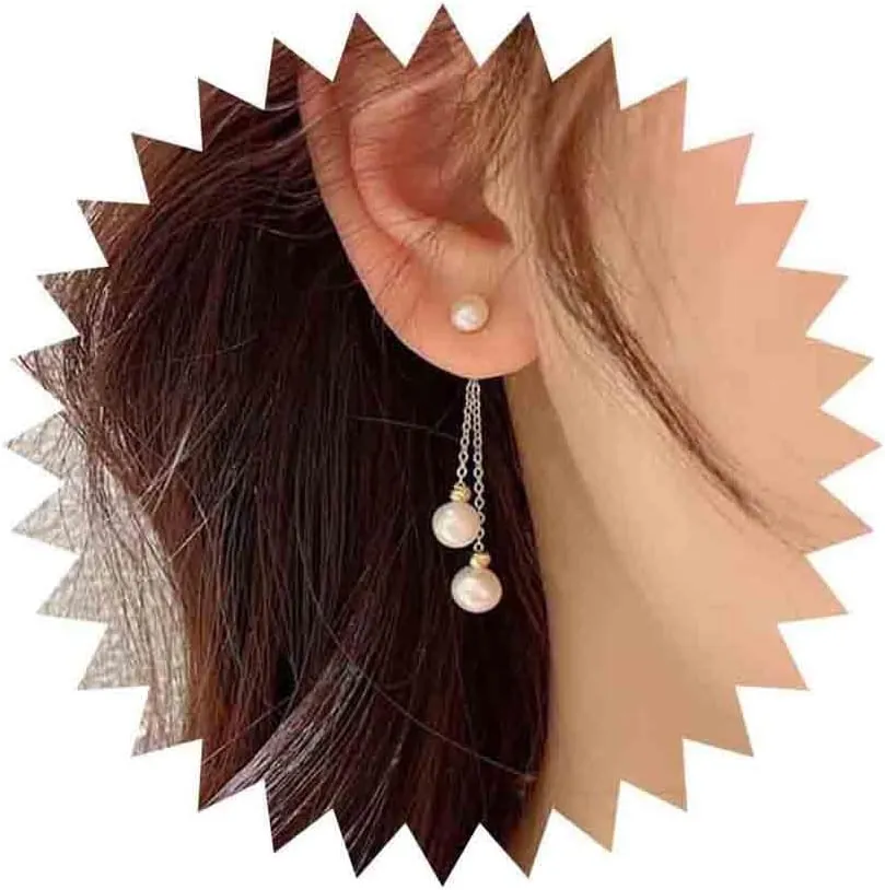 Vintage Pearl Drop Earrings Gold Pearl Chain Tassel Earring Pearl Ear Jacket Earrings Wedding Pearl Stud Earrings Double Chain Dangle Earrings Jewelry for Women