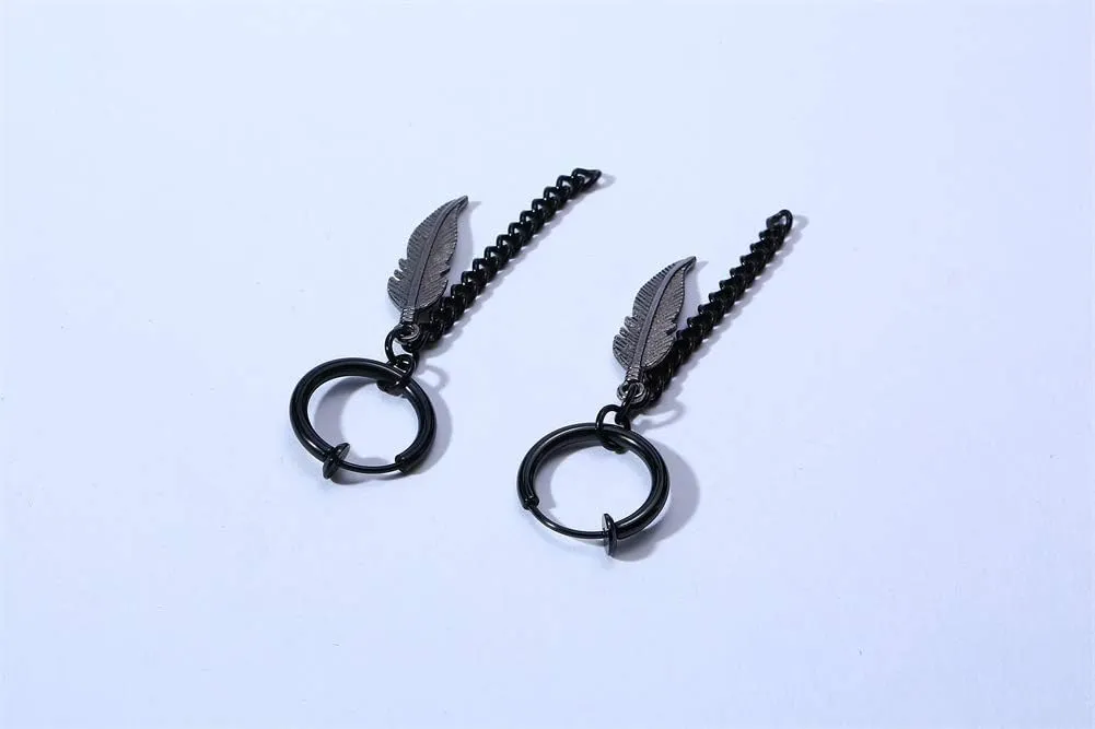 VNOX Unisex Vinatge Stainless Clip On Earrings Non Piercing Feather Charm Dangle Hinged Stud Earrings for Men Women Teen