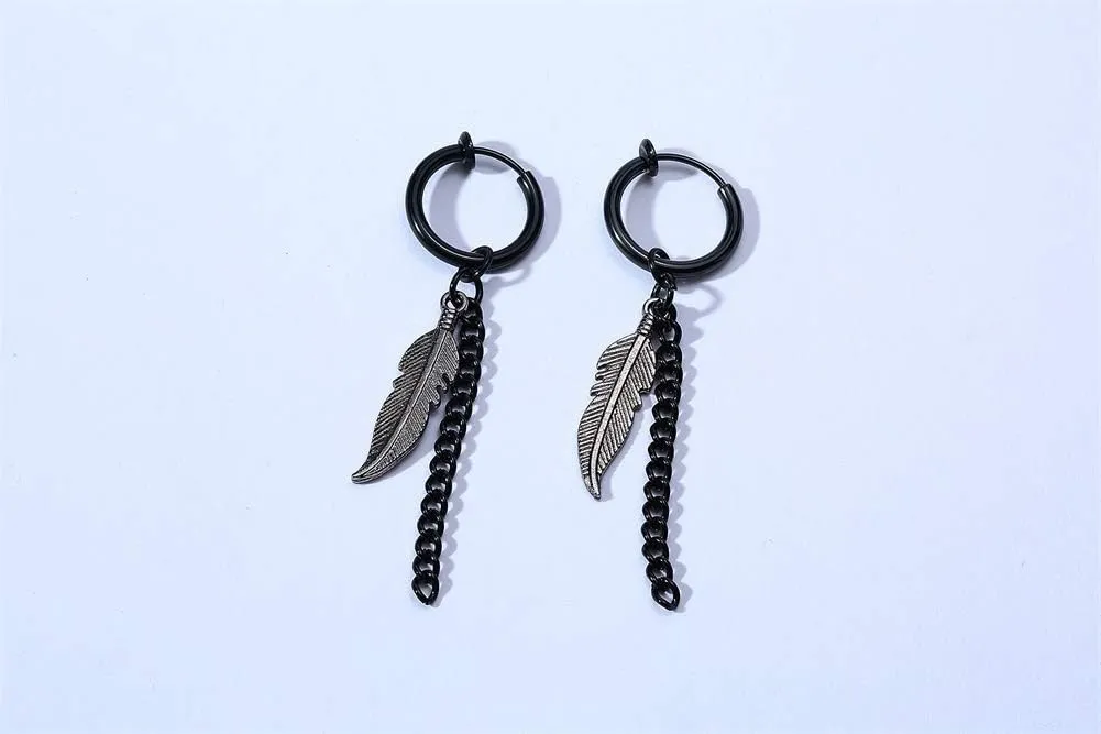 VNOX Unisex Vinatge Stainless Clip On Earrings Non Piercing Feather Charm Dangle Hinged Stud Earrings for Men Women Teen