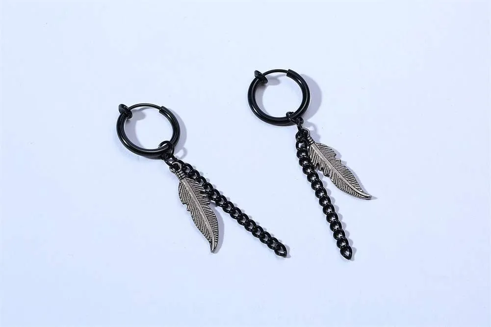 VNOX Unisex Vinatge Stainless Clip On Earrings Non Piercing Feather Charm Dangle Hinged Stud Earrings for Men Women Teen