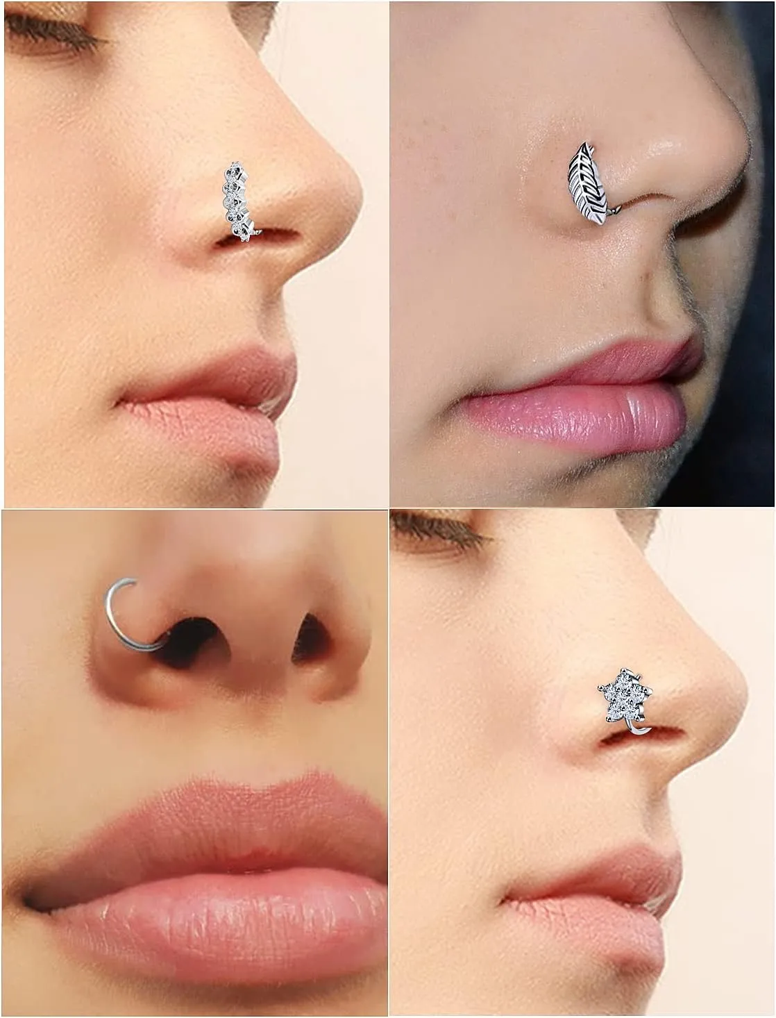 Vsnnsns 20G Flower Nose Rings Hoop Stainless Steel Cartilage Helix Earrings Hoop Ear Nose Septum Rings Body Piercing Jewelry for Women Men 8mm