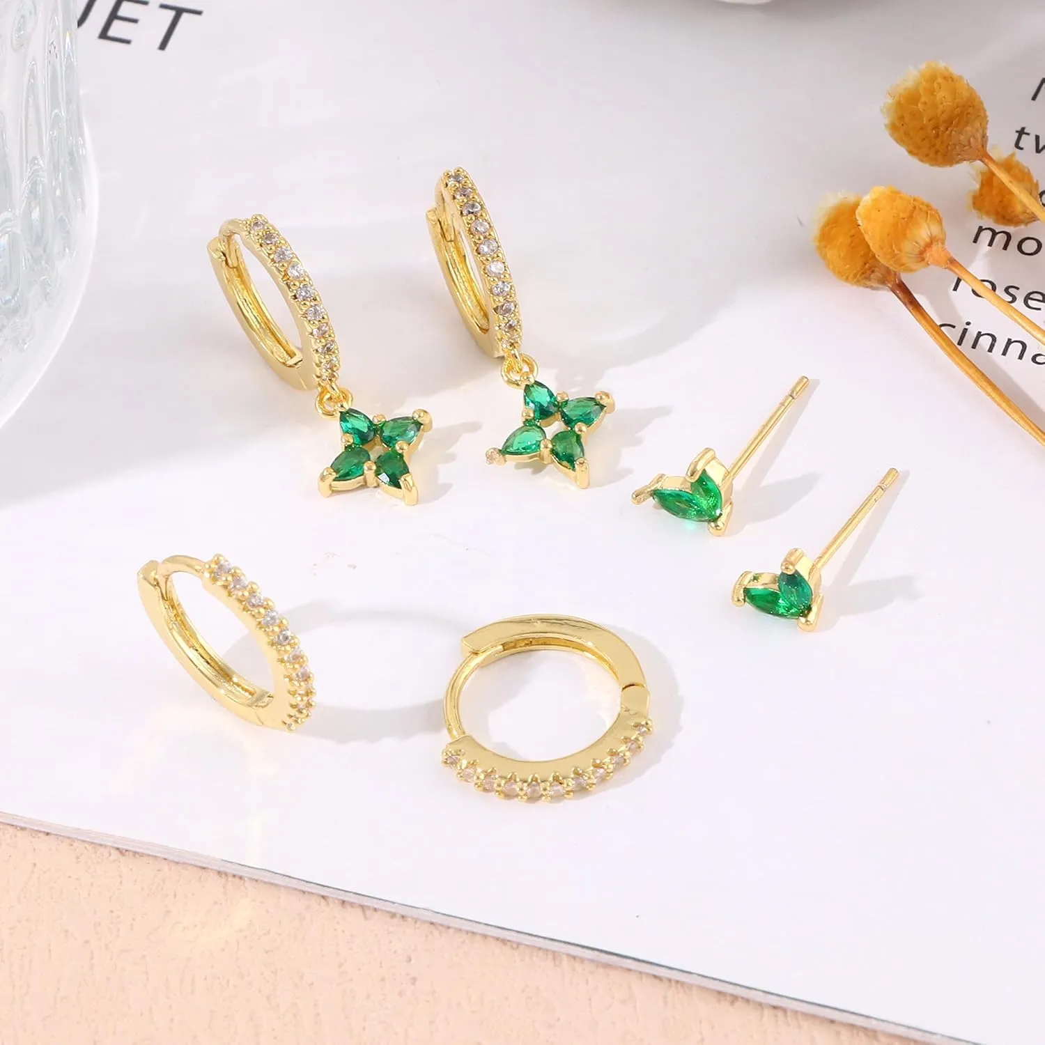 WAINIS Cartilage Stud Earrings Set for Women 14k Gold Tone Hypoallergenic Earring Small Multiple Piercing Hoop Earrings Jewelry