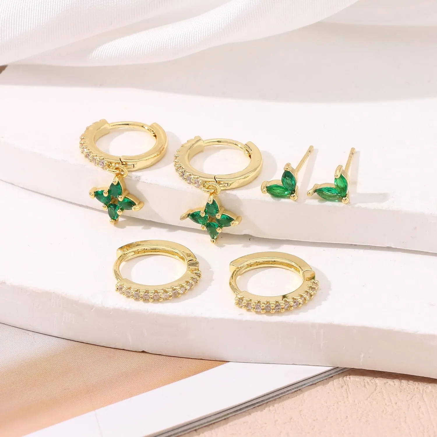 WAINIS Cartilage Stud Earrings Set for Women 14k Gold Tone Hypoallergenic Earring Small Multiple Piercing Hoop Earrings Jewelry