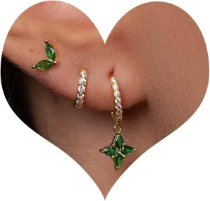 WAINIS Cartilage Stud Earrings Set for Women 14k Gold Tone Hypoallergenic Earring Small Multiple Piercing Hoop Earrings Jewelry
