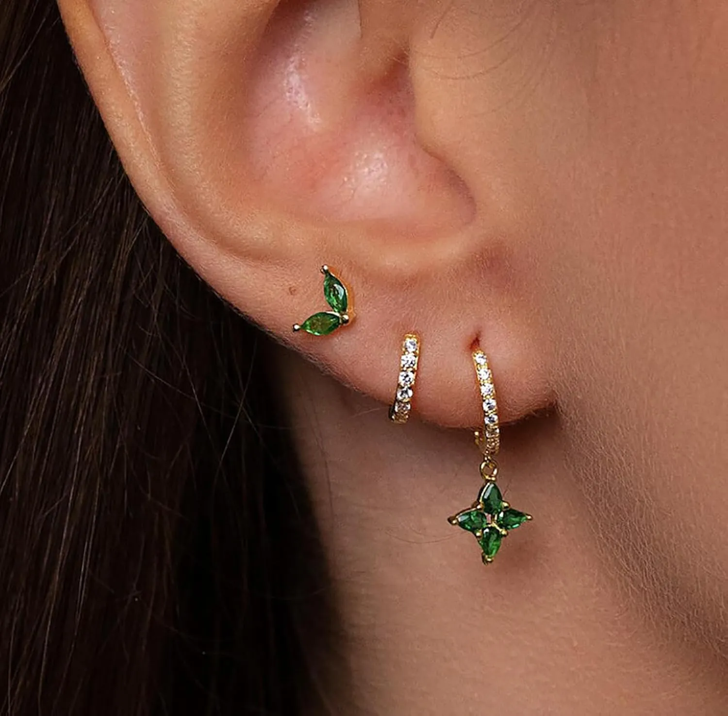 WAINIS Cartilage Stud Earrings Set for Women 14k Gold Tone Hypoallergenic Earring Small Multiple Piercing Hoop Earrings Jewelry