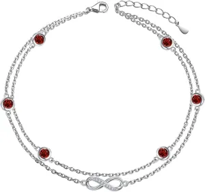 Wasee January Birthstone Anklet Bracelet for Women 925 Sterling Silver Garnet Birthstone Adjustable Anklets Birthday Anniversary Christmas Bracelet/Anklets Jewelry for Women